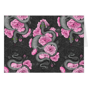Cartão Cobras e rosas cor-de-rosa