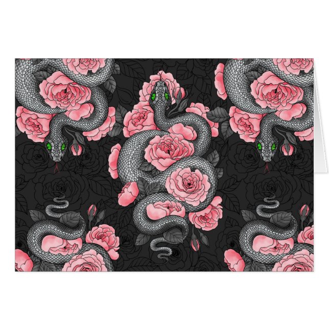 Cartão Cobras e rosas de pêssego (Frente Horizontal)