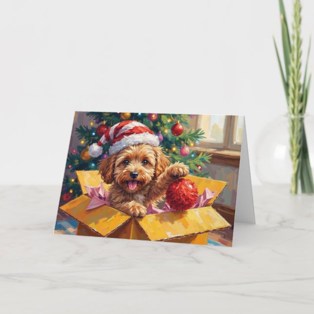 Cartão Cockapoo Dog Christmas Gift Box Surprise (Frente)