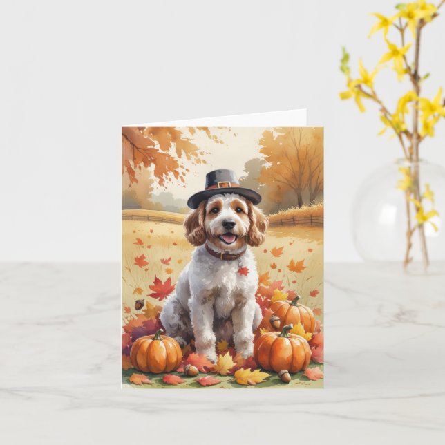 Cartão Cockapoo Entre Folhas de Outono Arte de Ação de Gr (Flor Amarela)