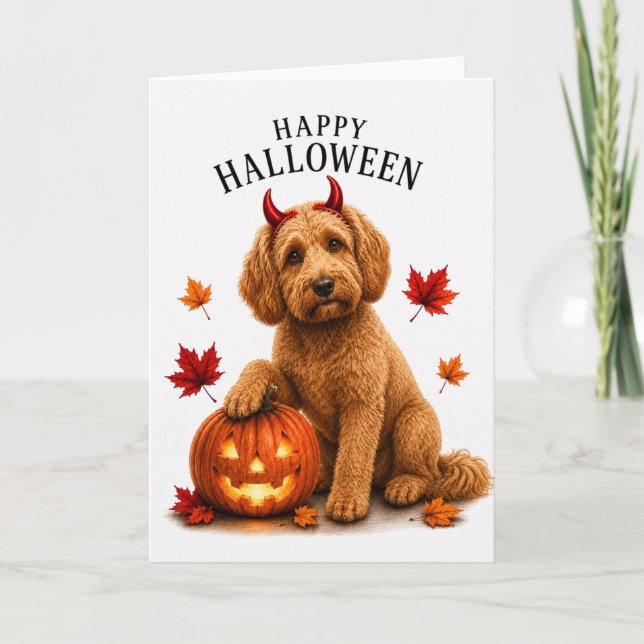 Cartão Cockapoo Halloween Diabo Cão (Frente)