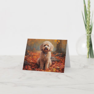 Cartão Cockapoo nas Folhas do outono caem inspiração