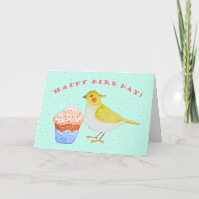 Cartão Cockatiel com aniversário de pássaros do cupcake C (Frente)