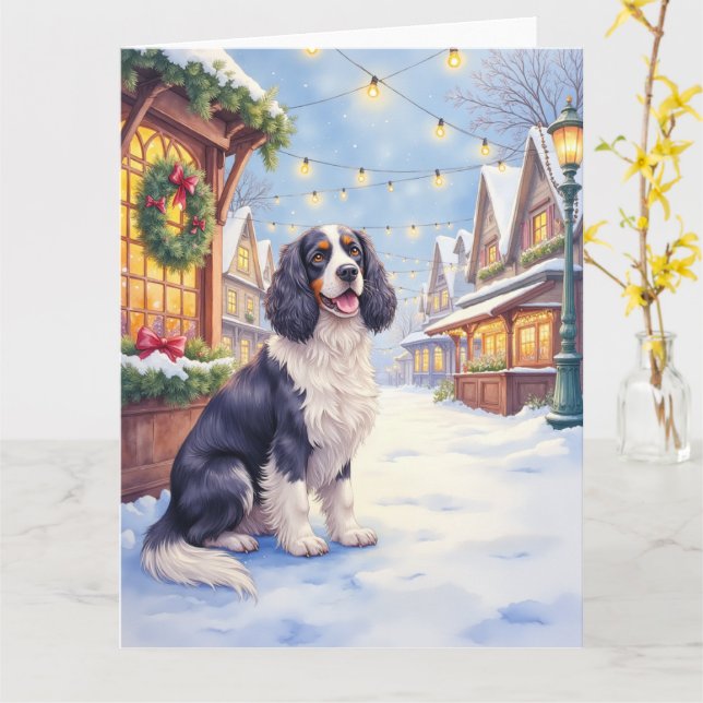 Cartão Cocker Spaniel Aldeia Nevada Arte de Natal (Flor Amarela)