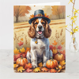 Cartão Cocker Spaniel Em Folhas de Outono Arte de Ação de