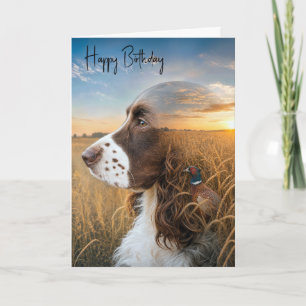 Cartão Cocker Spaniel Inglês de Aniversário e Faisão