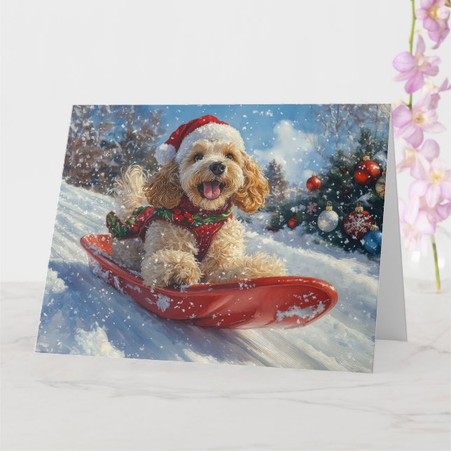 Cartão Cocker Spaniel no Trenó 'Deixe Nevar' Natal (Orquídea)
