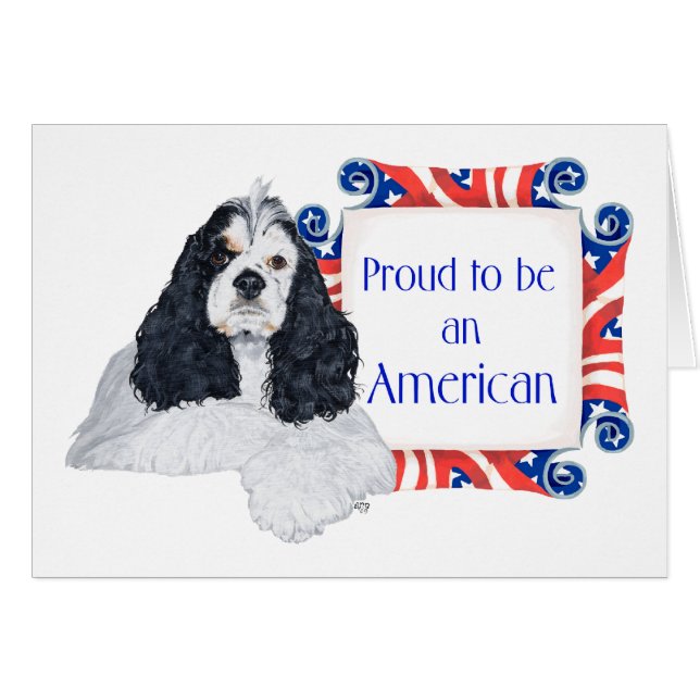 Cartão Cocker Spaniel Patriótico Americano (Frente Horizontal)
