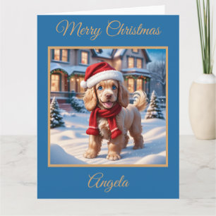 Cartão Cocker Spaniel Puppy tocando na neve