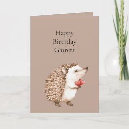 Cartão Cocoa Brown Cream Red Hearts Hedgehog Birthday