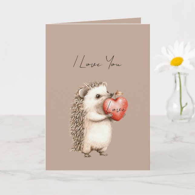 Cartão Cocoa Cream Brown Hedgehog Heart Love (Planta pequena)