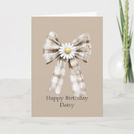 Cartão Cocoa Cream White Bow Daisy Flower Birthday