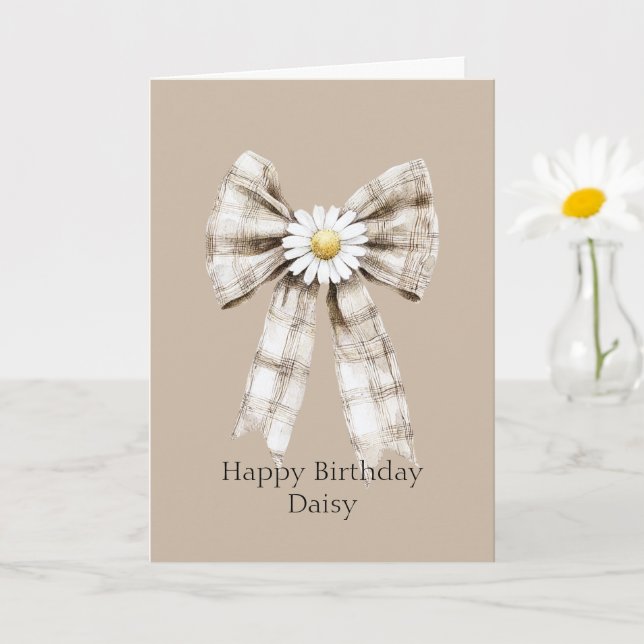 Cartão Cocoa Cream White Bow Daisy Flower Birthday (Planta pequena)