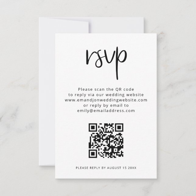 Cartão Código QR imprimível Casamento branco preto RSVP (Frente)