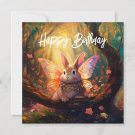 Cartão Coelhinho branco na floresta encantada Parabéns