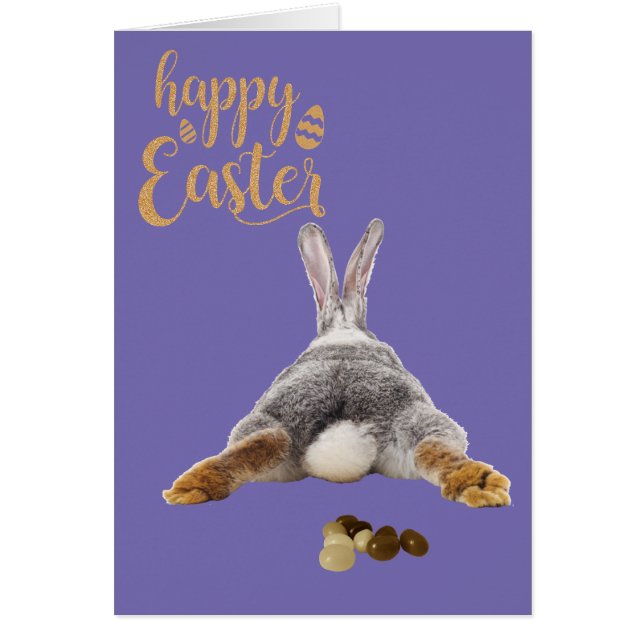 Cartão Coelhinho da Páscoa Feliz Bunda Rabo Marrom Feijõe (Frente)