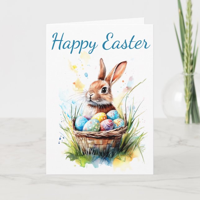 Cartão Coelhinho de Aquarela e Páscoa (Frente)