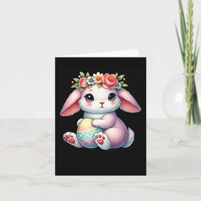 Cartão Coelhinho De Páscoa Com Meninas De Coroa Flores Fl (Frente)