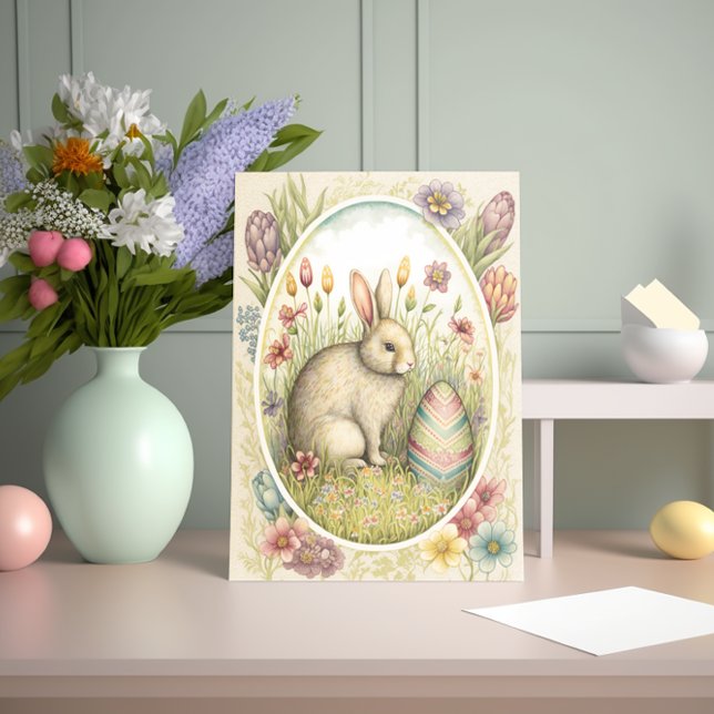 Cartão Coelhinho de Páscoa com Ovo e Flores Decorados (Criador carregado)