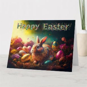 Cartão Coelhinho felz pascoa com ovos de Páscoa