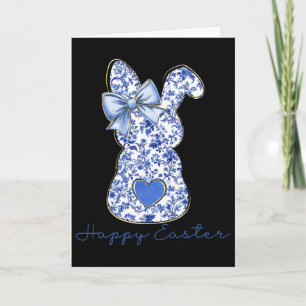 Cartão Coelhinho Floral Chinoiserie Feliz Páscoa Azul Fof