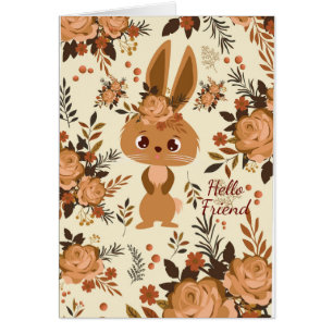 Cartão coelhinho floral marrom chocolate