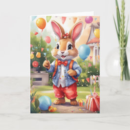 Cartão Coelhinho inteligente, comemorando ao ar livre no