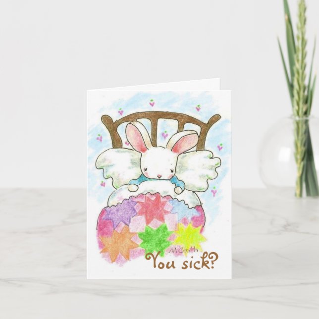 Cartão coelhinho na cama Você está doente? (Frente)