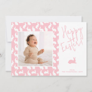 Cartão Coelhinhos Brancos em Rosa Com Foto Personalizada 