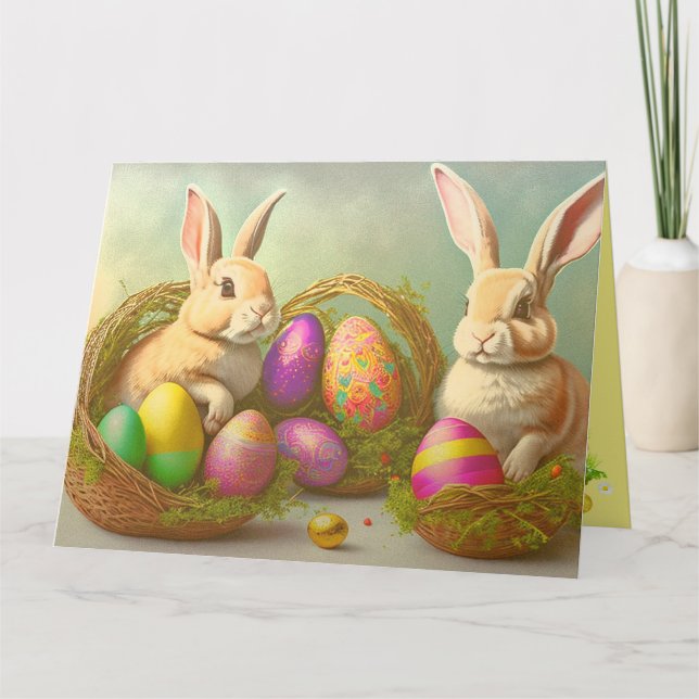 Cartão Coelhinhos De Páscoa Na Coleção De Cestos (Frente)