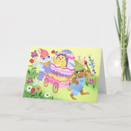 Cartão Coelhinhos e Felzs pascoa Pintinhos