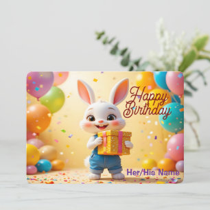 Cartão Coelho 3D Fofo Feliz Aniversário