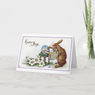Cartão Coelho Artista da Páscoa Vintage