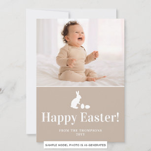 Cartão Coelho Bege e Branco com Foto Personalizada de Pás
