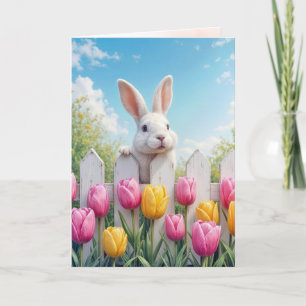 Cartão Coelho Branco Da páscoa Nas Tulipas