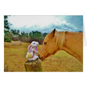 Cartão Coelho branco e cavalo amarelo