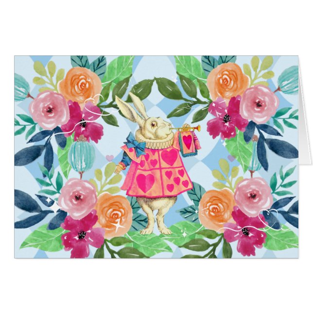 Cartão Coelho Branco no árgula azul-Maravilha (Frente horizontal)