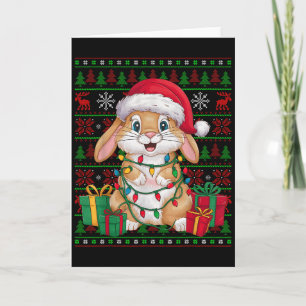 Cartão Coelho Bunny Luzes de Natal Chapéu do Papai Noel F