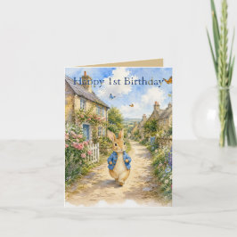 Cartão Coelho Clássico Feliz 1º Aniversário Inglês Countr