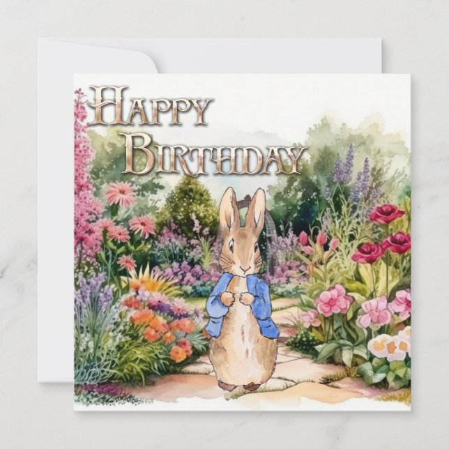 Cartão Coelho clássico jardim Feliz Aniversário (Frente)