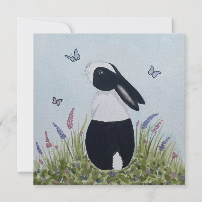 Cartão Coelho Coelhinho Holandês Aquarela (Frente)