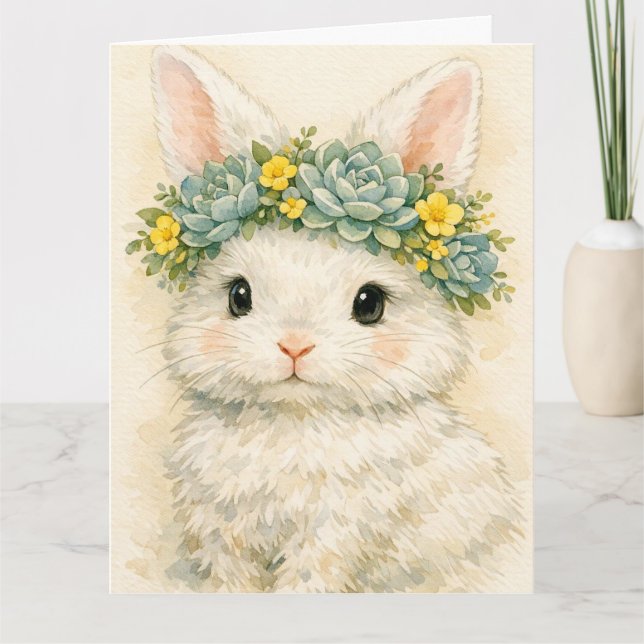 Cartão Coelho com Coroa Floral (Frente)