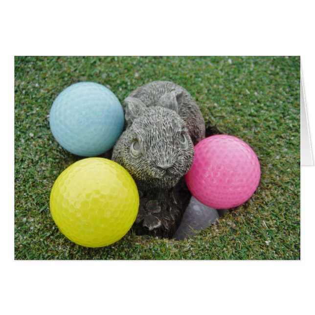 Cartão Coelho com ovo azul-rosa (Frente Horizontal)