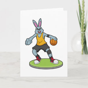 Cartão Coelho como jogador de basquete com bola de basque
