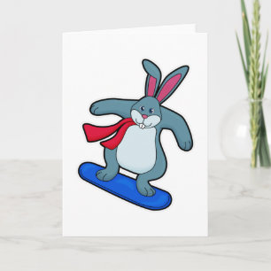 Cartão Coelho como Snowboarder com Snowboard & Cachecol