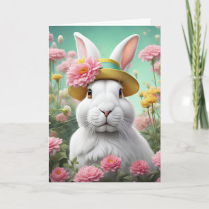 Cartão Coelho da Páscoa Com Chapéu de Primavera