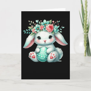 Cartão Coelho da Páscoa Com Coroa de Flores Meninas Mulhe