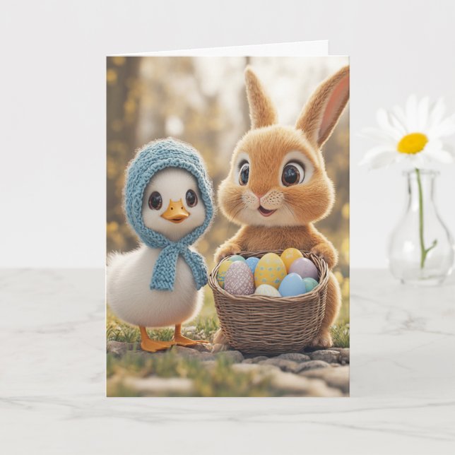Cartão Coelho da Páscoa Feliz Ovos Patinho (Planta pequena)