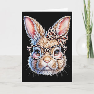 Cartão Coelho da Páscoa Feminino Com Laço de Leopardo e G