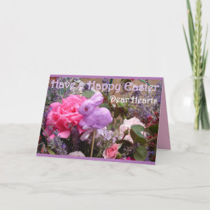 Cartão Coelho da Páscoa flores da primavera Flores Roxas